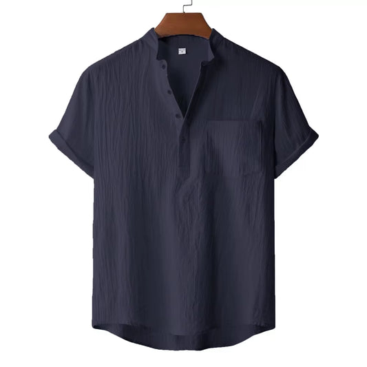 Men'S Summer Cotton Linen T-Shirt Beach Style Short Sleeve Henley Neck Vacation Hawaii Casual Lightweight Breathable Cozy Tops