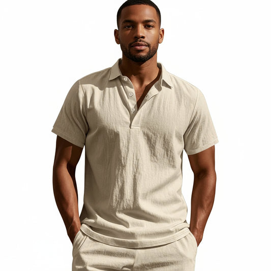 High-Quality Cotton Linen Short-Sleeved POLO Shirt Men Casual Loose Comfortable Shirt Summer Tees Button Turn-Down Collar Tops