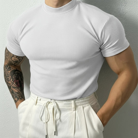 Spring Summer Fashion Men'S T-Shirt Small High Collar Stripe Shirt Short Sleeve Fitness Top Leisure Sport T-Shirt Men Sportswear